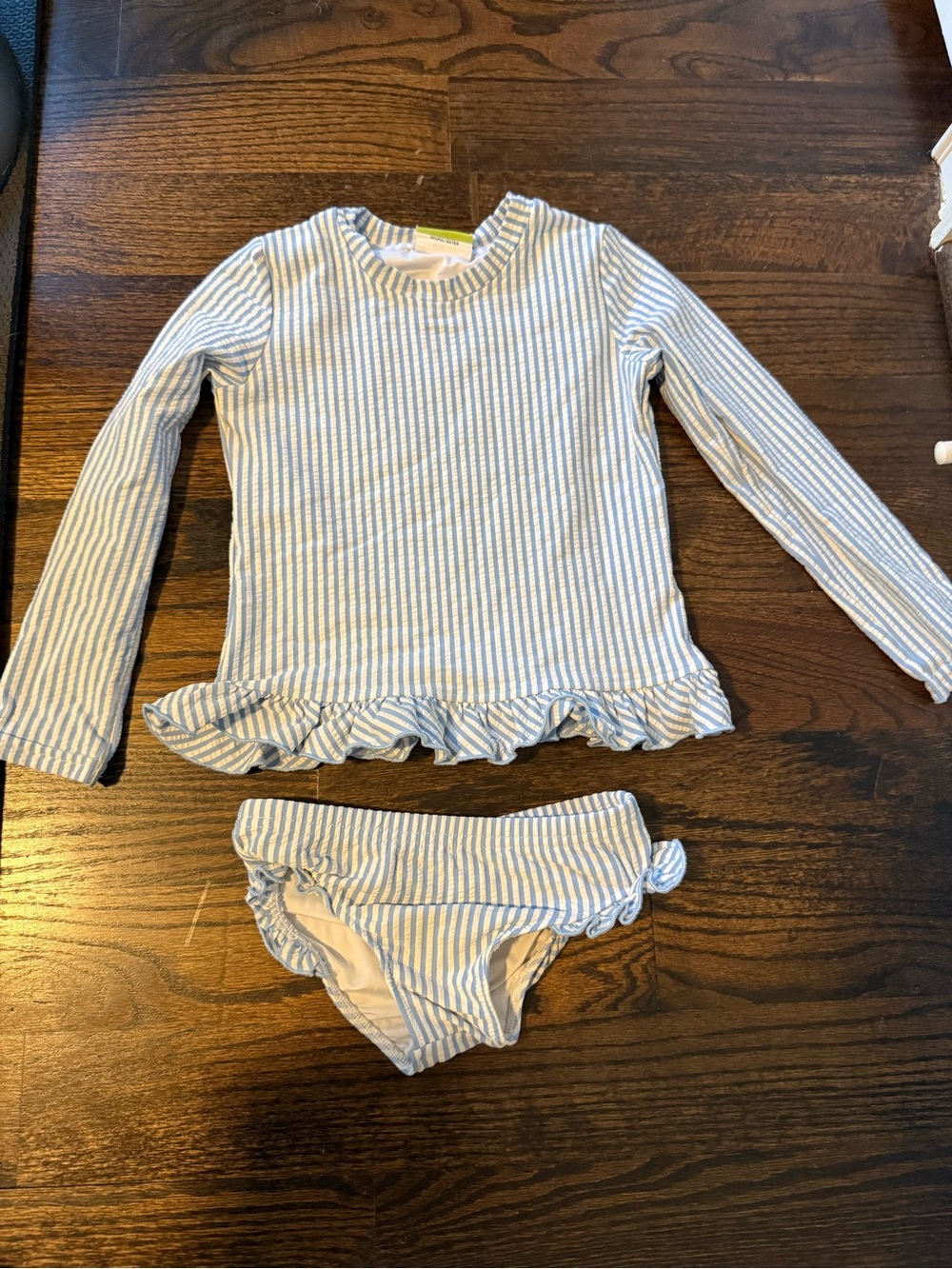 Ruffle Butts Girls Blue & White Striped Long-Sleeve Rashguard Set